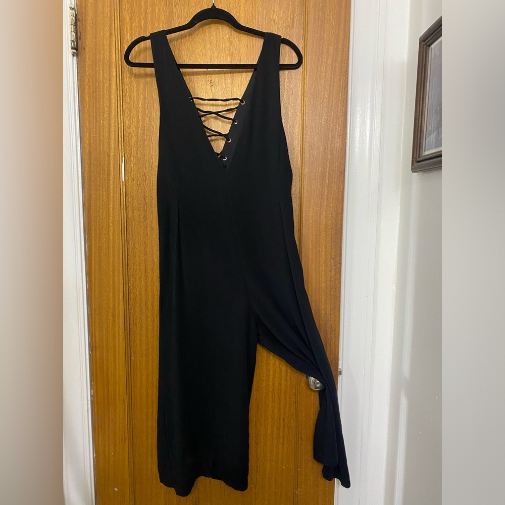Topshop Deep V Lace-Up Jumpsuit